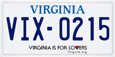 VA license plate VIX0215