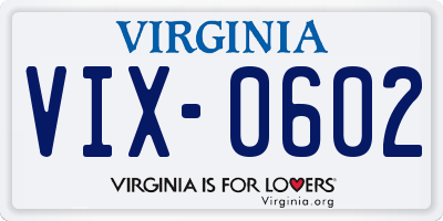 VA license plate VIX0602