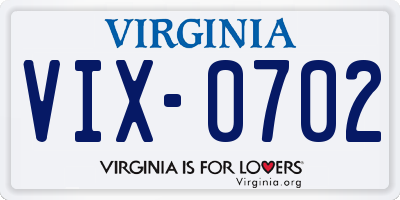 VA license plate VIX0702