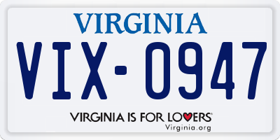 VA license plate VIX0947