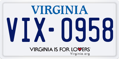 VA license plate VIX0958