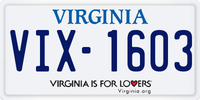 VA license plate VIX1603