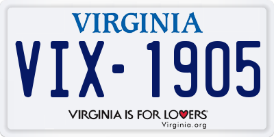 VA license plate VIX1905