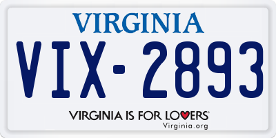 VA license plate VIX2893