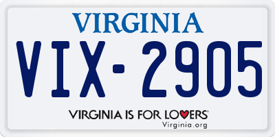 VA license plate VIX2905