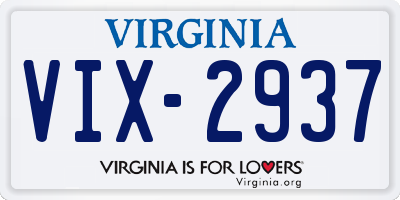VA license plate VIX2937