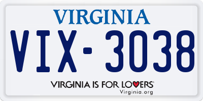 VA license plate VIX3038