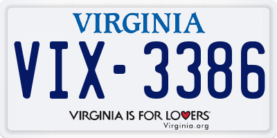 VA license plate VIX3386