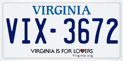 VA license plate VIX3672
