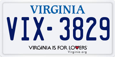 VA license plate VIX3829