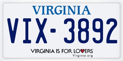 VA license plate VIX3892