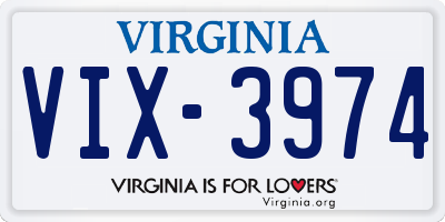 VA license plate VIX3974