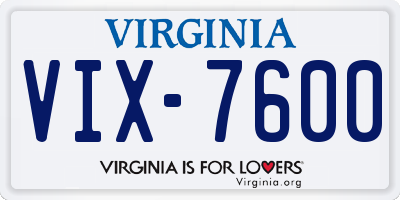 VA license plate VIX7600