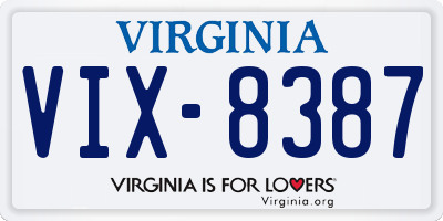 VA license plate VIX8387