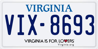 VA license plate VIX8693