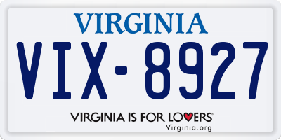 VA license plate VIX8927