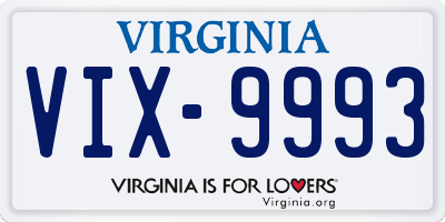 VA license plate VIX9993