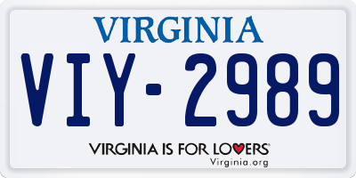 VA license plate VIY2989
