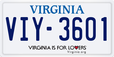 VA license plate VIY3601