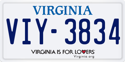 VA license plate VIY3834