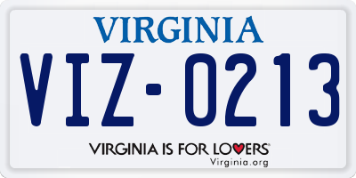 VA license plate VIZ0213