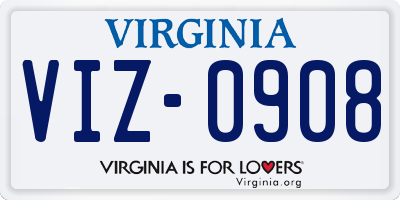 VA license plate VIZ0908