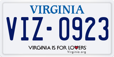 VA license plate VIZ0923
