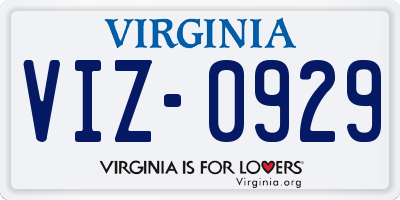 VA license plate VIZ0929
