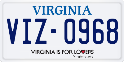 VA license plate VIZ0968