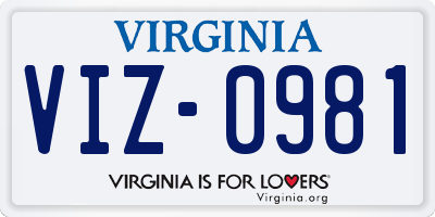 VA license plate VIZ0981