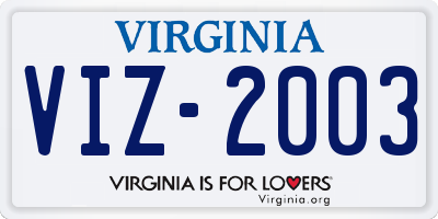 VA license plate VIZ2003