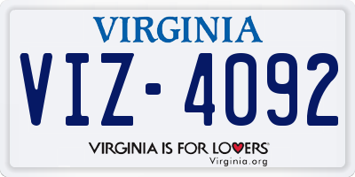 VA license plate VIZ4092