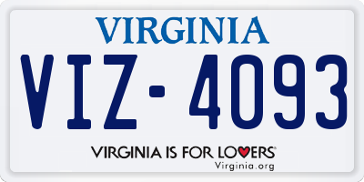 VA license plate VIZ4093