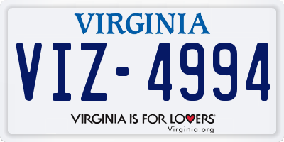 VA license plate VIZ4994