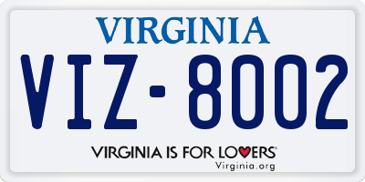 VA license plate VIZ8002
