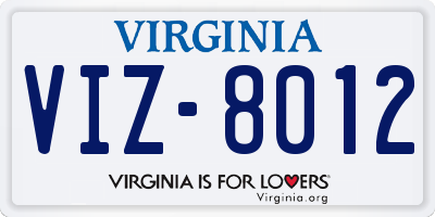 VA license plate VIZ8012