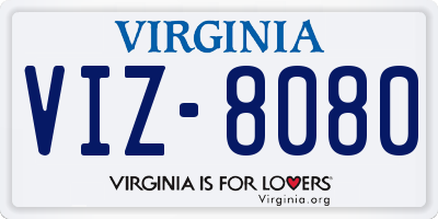 VA license plate VIZ8080