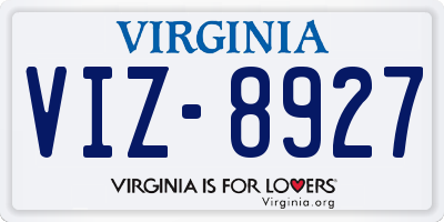 VA license plate VIZ8927