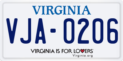 VA license plate VJA0206