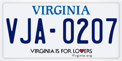 VA license plate VJA0207