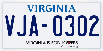 VA license plate VJA0302