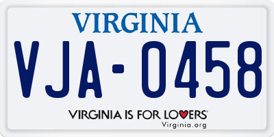 VA license plate VJA0458