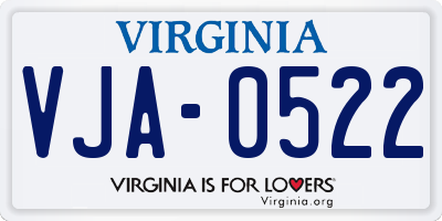 VA license plate VJA0522