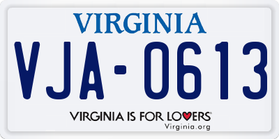 VA license plate VJA0613