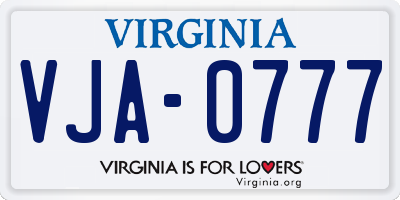 VA license plate VJA0777