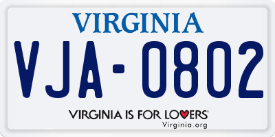 VA license plate VJA0802