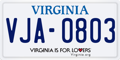 VA license plate VJA0803