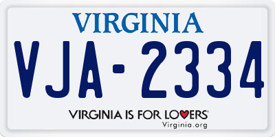 VA license plate VJA2334