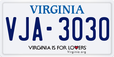 VA license plate VJA3030