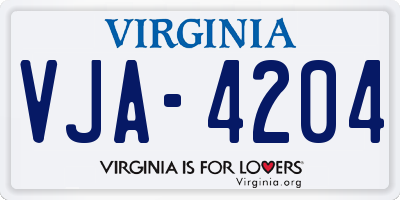 VA license plate VJA4204